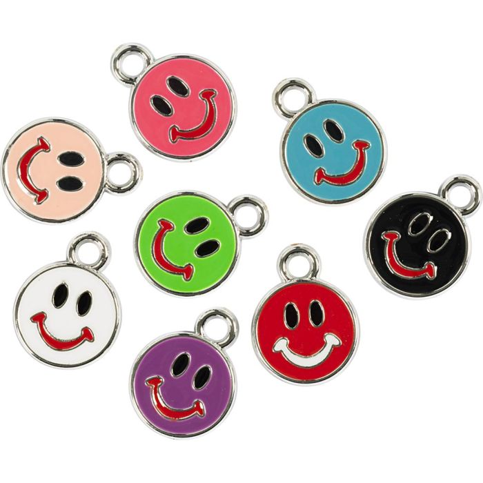 Pendenti in argento, emoji, colori asst., 8 pz/ 1 conf.
