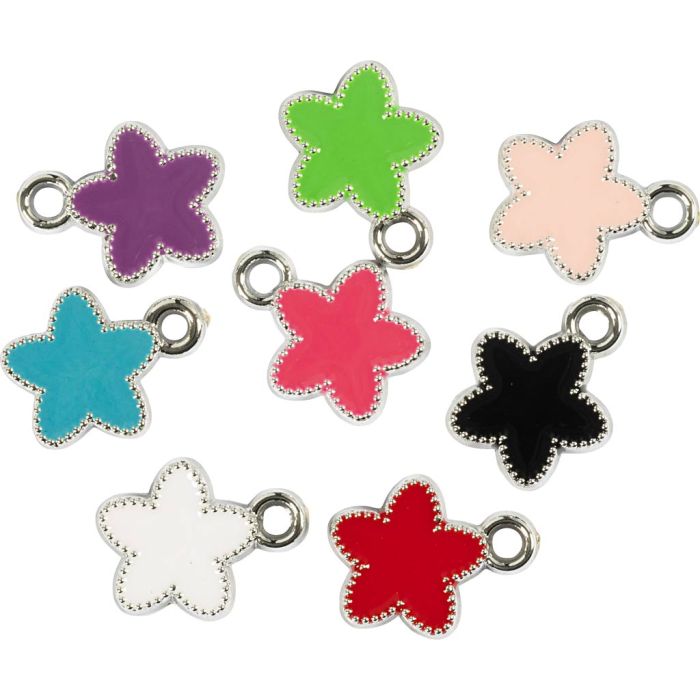 Pendenti in argento, stella, colori asst., 8 pz/ 1 conf.