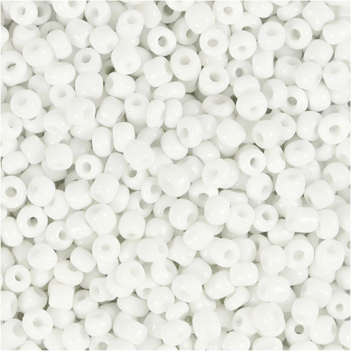 Perline rocaille, diam 3 mm, misura 8/0, misura buco 0,6-1,0 mm, bianco, 25 g/ 1 conf.