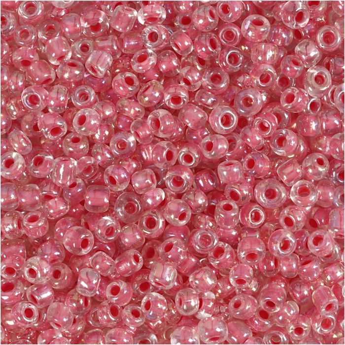 Perline rocaille, diam 3 mm, misura 8/0, misura buco 0,6-1,0 mm, centro rosa, 25 g/ 1 conf.