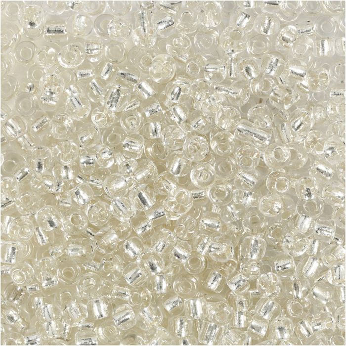 Perline rocaille, diam 3 mm, misura 8/0, misura buco 0,6-1,0 mm, argento, 25 g/ 1 conf.