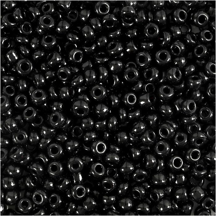Perline rocaille, diam 3 mm, misura 8/0, misura buco 0,6-1,0 mm, nero, 25 g/ 1 conf.