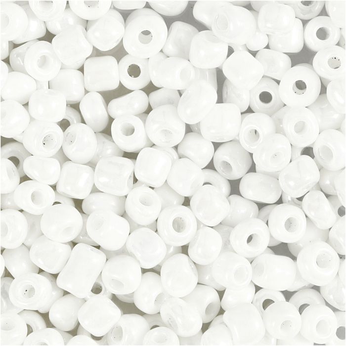 Perline rocaille, diam 4 mm, misura 6/0, misura buco 0,9-1,2 mm, bianco madreperlato, 25 g/ 1 conf.