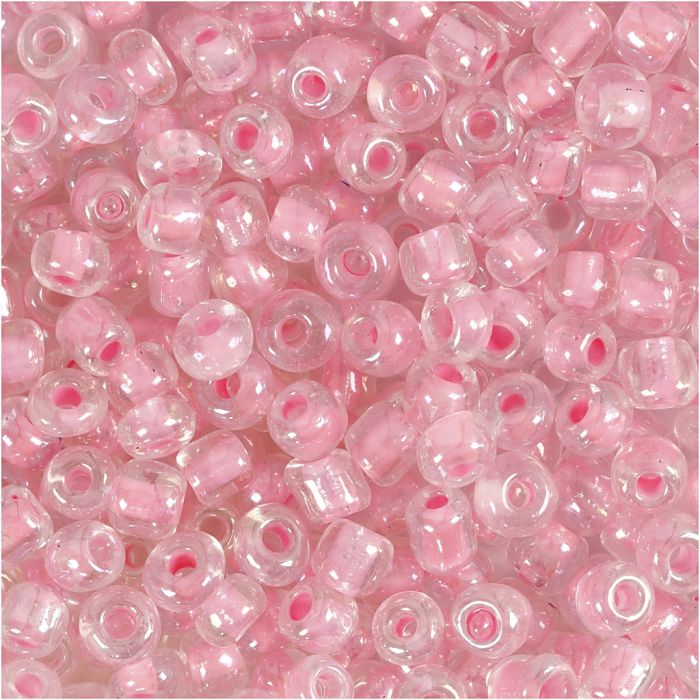 Perline rocaille, diam 4 mm, misura 6/0, misura buco 0,9-1,2 mm, centro rosato, 25 g/ 1 conf.