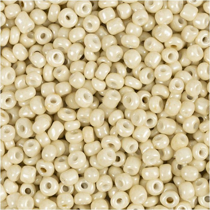 Perline rocaille, diam 3 mm, misura 8/0, misura buco 0,6-1,0 mm, bianco sporco, 25 g/ 1 conf.