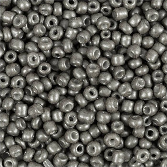 Perline rocaille, diam 3 mm, misura 8/0, misura buco 0,6-1,0 mm, grigio, 25 g/ 1 conf.