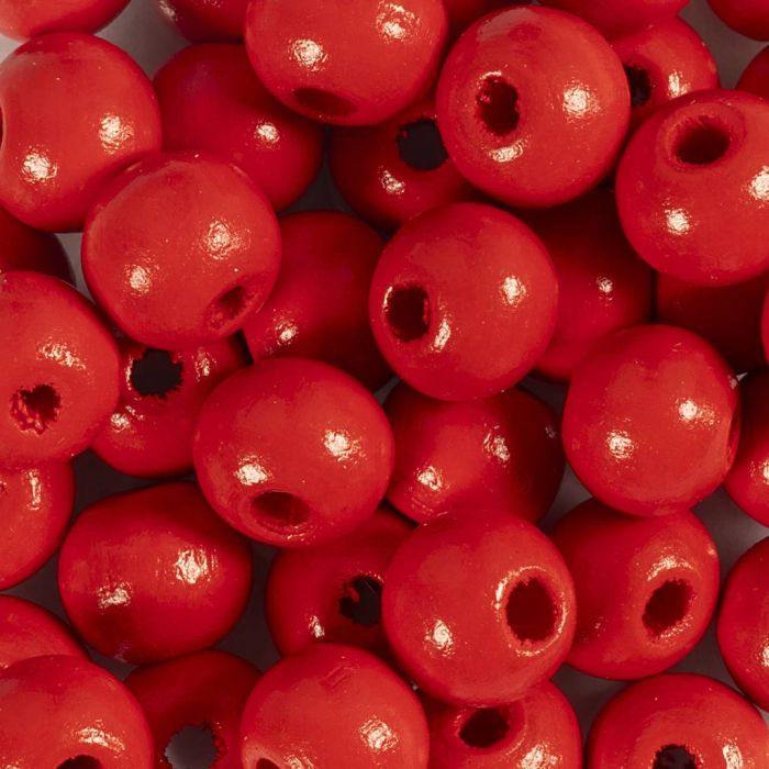 Perle di legno, diam 10 mm, misura buco 3 mm, rosso, 50 g/ 1 conf.