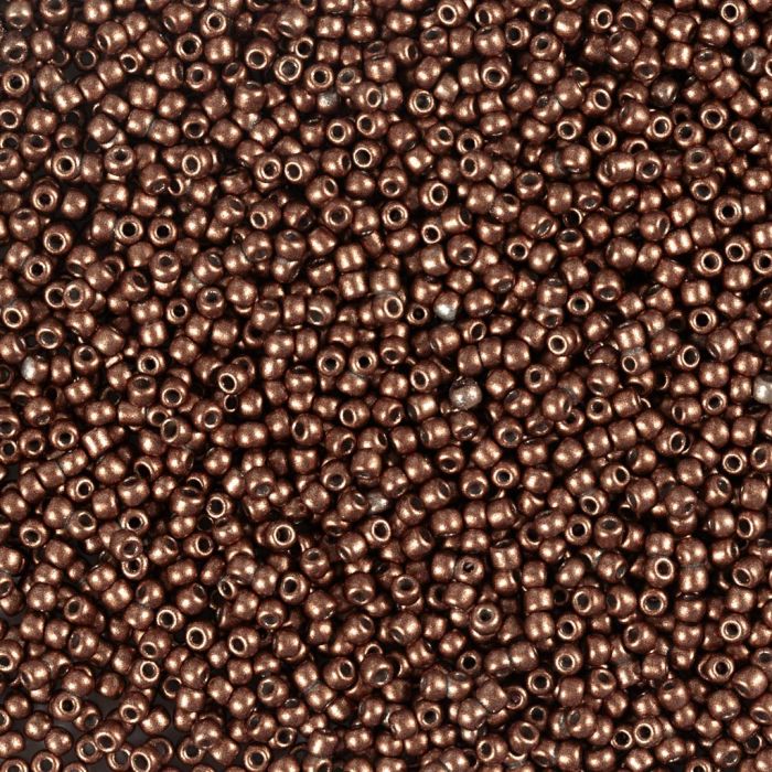 Perline rocaille, dim. 15/0, diam 1.7 mm, misura buco 0,5-0,8 mm, matt frozen, rame, 25 g/ 1 conf.