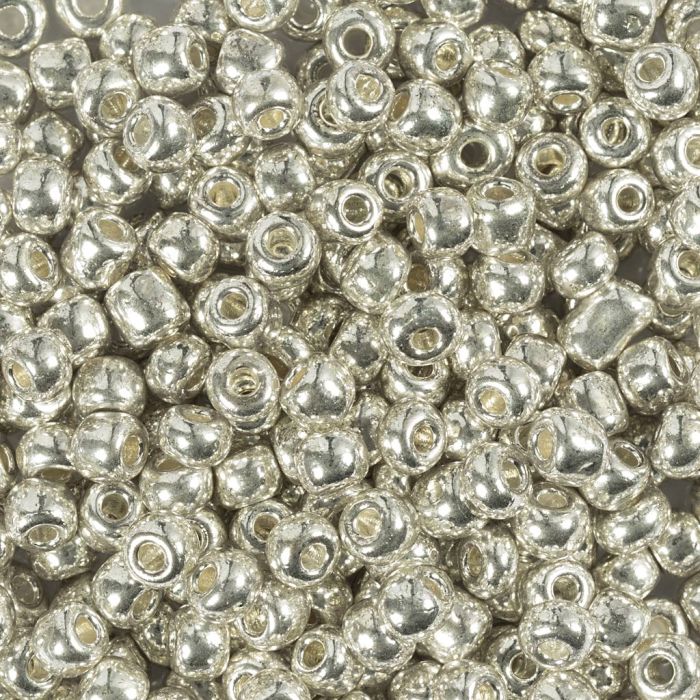 Perline rocaille, dim. 6/0, diam 4 mm, misura buco 0,9-1,2 mm, argento, 25 g/ 1 conf.