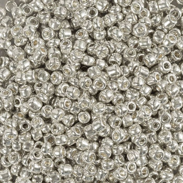 Perline rocaille, dim. 8/0, diam 3 mm, misura buco 0,6-1,0 mm, argento, 25 g/ 1 conf.
