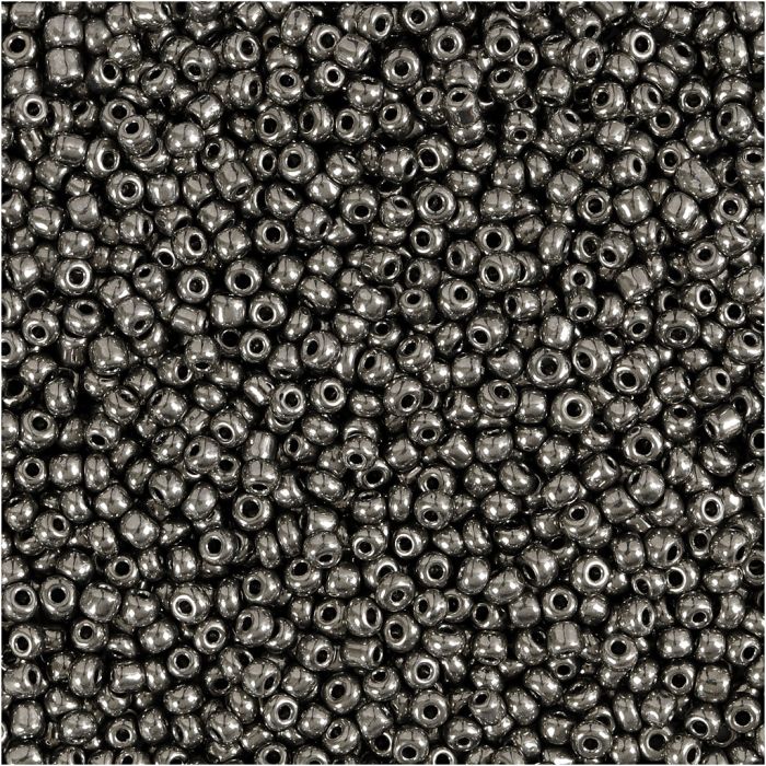 Perline rocaille, diam 1,7 mm, misura 15/0, misura buco 0,5-0,8 mm, grigio metallo, 25 g/ 1 conf.