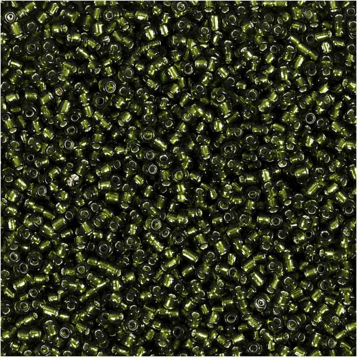 Perline rocaille, diam 1,7 mm, misura 15/0, misura buco 0,5-0,8 mm, verde erba, 25 g/ 1 conf.