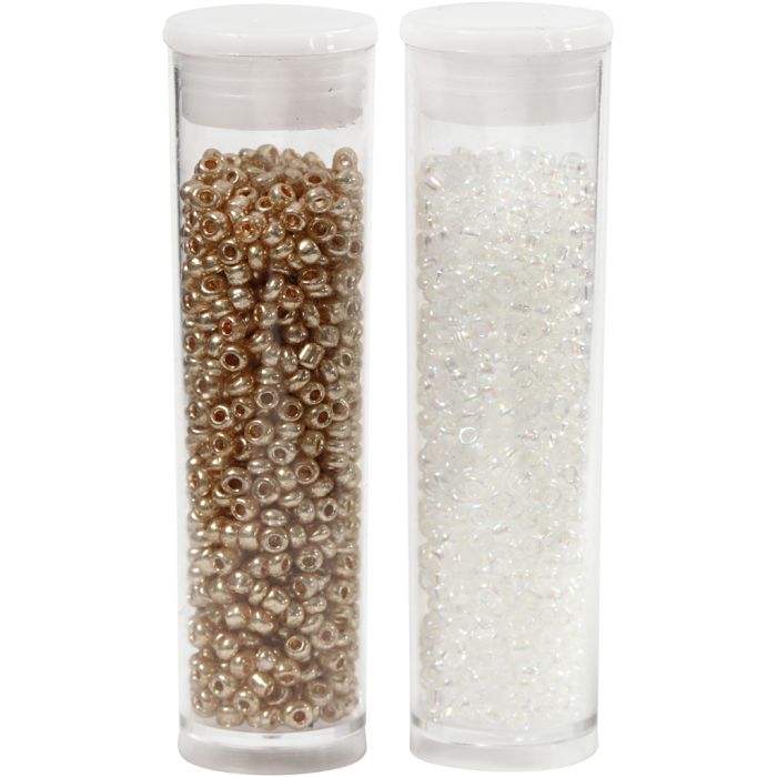 Perline rocaille, diam 1,7 mm, misura 15/0, misura buco 0,5-0,8 mm, bianco, 2x7 g/ 1 conf.