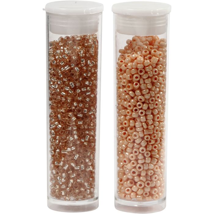Perline rocaille, diam 1,7 mm, misura 15/0, misura buco 0,5-0,8 mm, pesca, pesca chiaro, 2x7 g/ 1 conf.