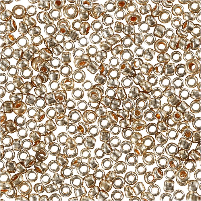 Perline rocaille, diam 1,7 mm, misura 15/0, misura buco 0,5-0,8 mm, rosato oro, 25 g/ 1 conf.
