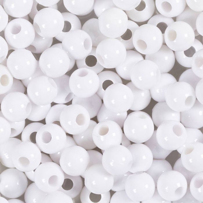 Perle in plastica, diam 6 mm, misura buco 1,5 mm, bianco, 300 g/ 1 conf.