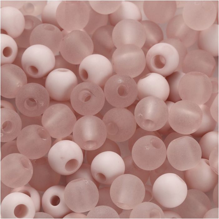 Perle in plastica, diam 6 mm, misura buco 2 mm, ca. 150 pz, rosato, 40 g/ 1 conf.