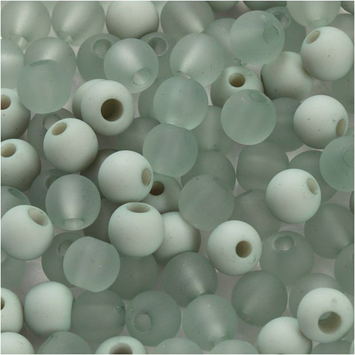 Perle in plastica, diam 6 mm, misura buco 2 mm, ca. 150 pz, verde chiaro, 40 g/ 1 conf.