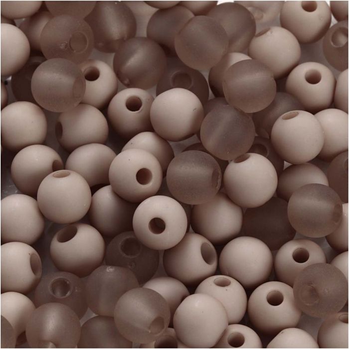 Perle in plastica, diam 6 mm, misura buco 2 mm, ca. 150 pz, grigio chiaro, 40 g/ 1 conf.