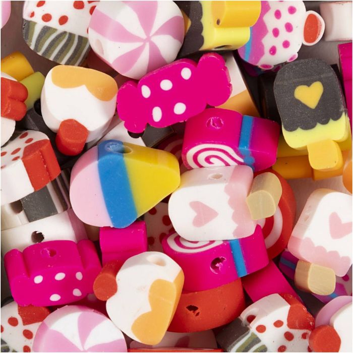 Perline con Figura, Dolci, torte e gelati, diam 10 mm, misura buco 1,5 mm, 60 pz/ 1 conf.