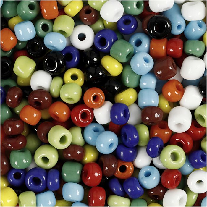 Perline rocaille, diam 4 mm, misura 6/0, misura buco 0,9-1,2 mm, colori asst., 130 g/ 1 conf.