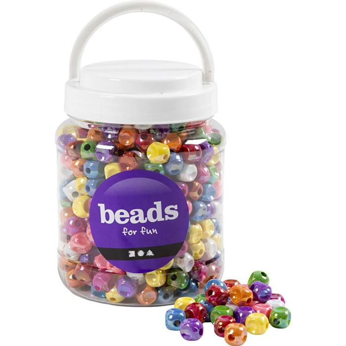 Perline dadi, misura 10x10 mm, misura buco 3 mm, colori asst., 400 g, 700 ml/ 1 vasch.