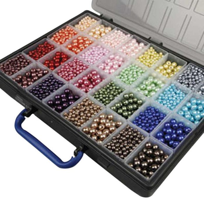 Perline di cera lusso - assortimento, misura buco 1,5-2 mm, ca. 4700 pz, colori asst., 32x20 g/ 1 conf.