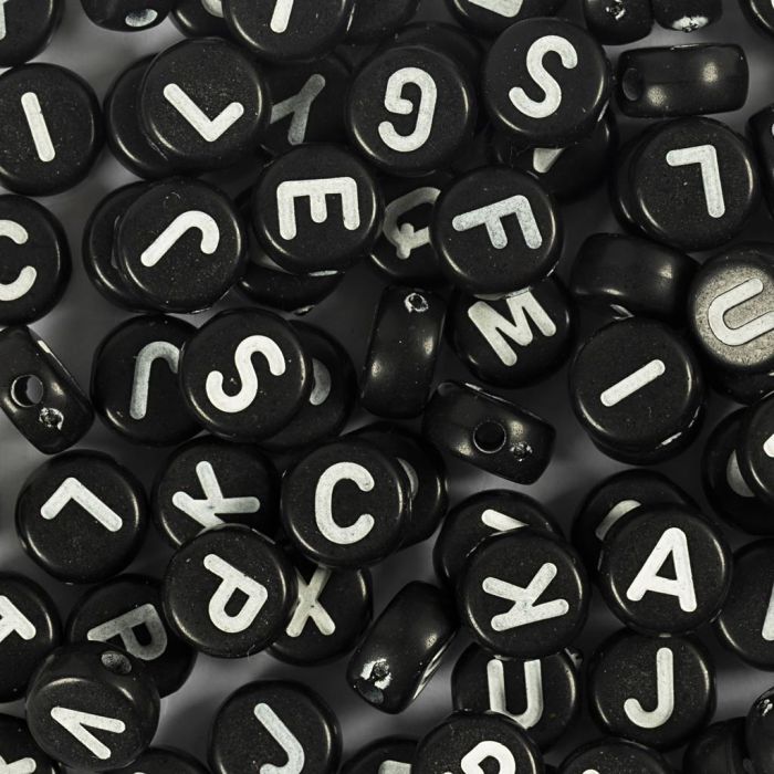Perline lettere, A-Ø, diam 7 mm, misura buco 1,2 mm, nero, 165 g/ 1 conf.