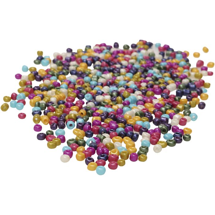 Perline Rocaille, misura 3 mm, misura buco 0,6 mm, colori perlati, 1000 g/ 1 sacco