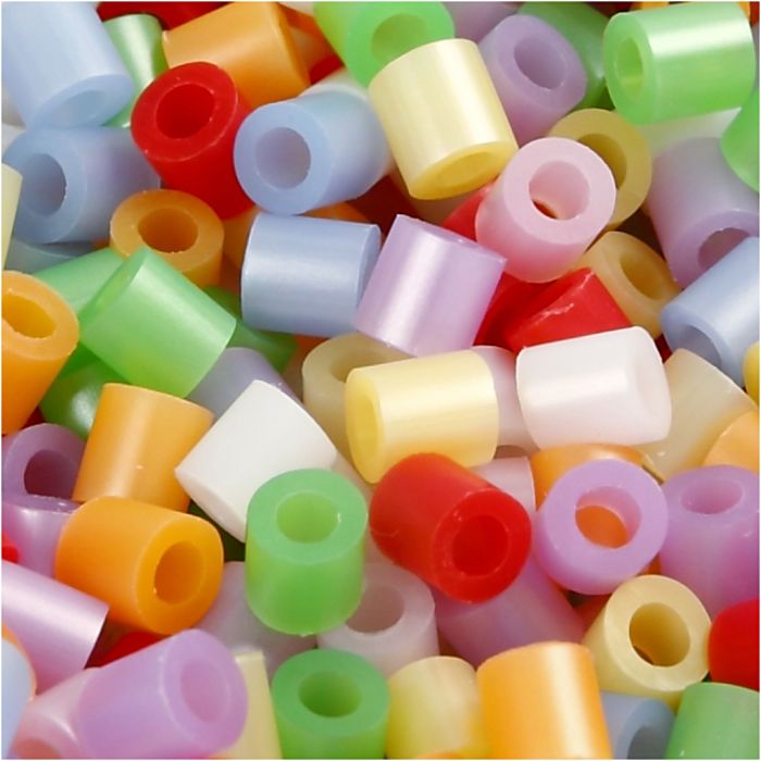 Perline a tubetto, misura 5x5 mm, misura buco 2,5 mm, medium, colori perlati, 1100 pz/ 1 conf.