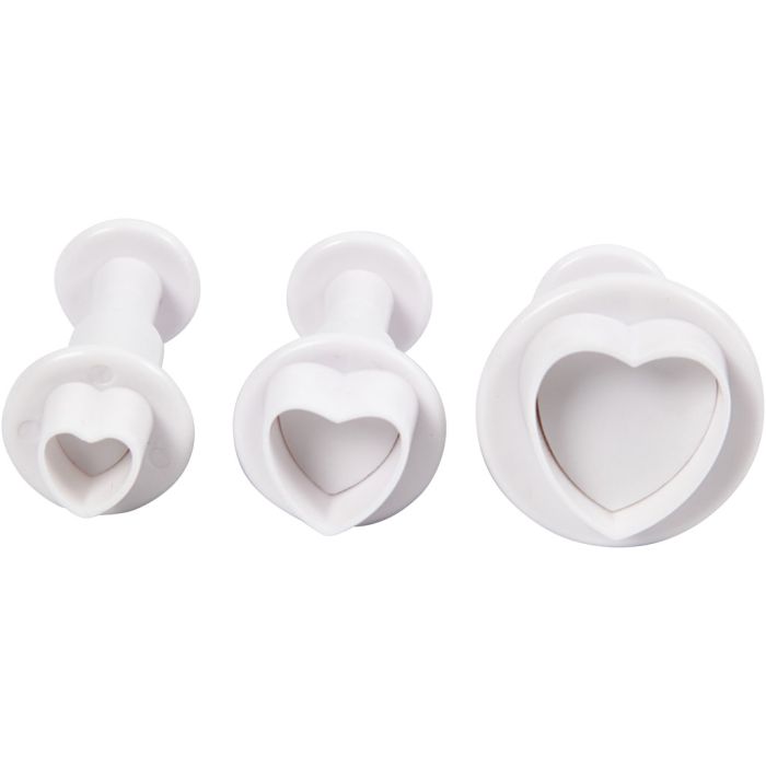 Tagliabiscotti con timbro, Cuore, diam 2+2,3+3 cm, bianco, 3 pz/ 1 conf.