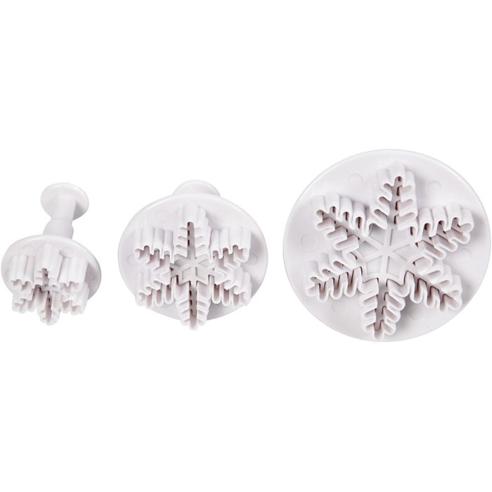Tagliabiscotti con timbro, Fiocco di neve, diam 3,2+4,8+6,5 cm, bianco, 3 pz/ 1 conf.