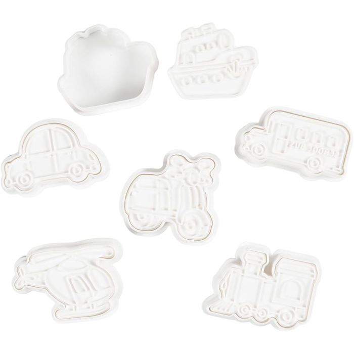 Tagliabiscotti con timbro, Trasporto, misura 3,5-5,5 cm, bianco, 6 pz/ 1 conf.