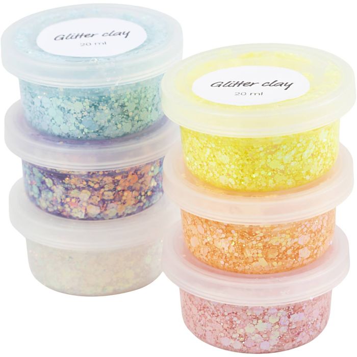 Glitter Clay, colori pastello, 6x20 g/ 1 conf.