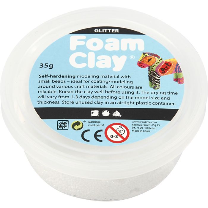 Foam Clay® , glitter, bianco, 35 g/ 1 vasch.