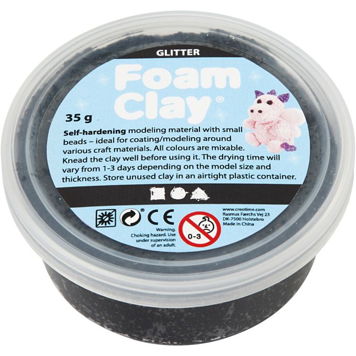 Foam Clay® , nero glitter, 35 g/ 1 vasch.