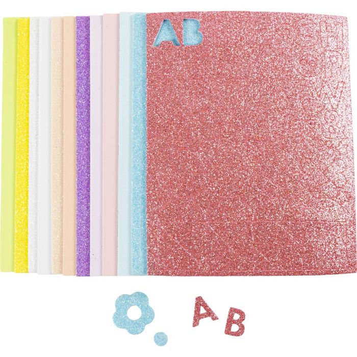 Gomma EVA, misura 14x25 cm, spess. 2 mm, colori pastello, 12 fgl./ 1 conf.