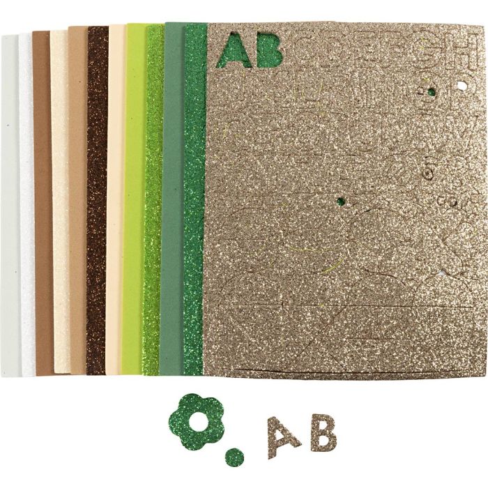 Gomma EVA, misura 14x25 cm, spess. 2 mm, Colori naturali, 12 fgl./ 1 conf.