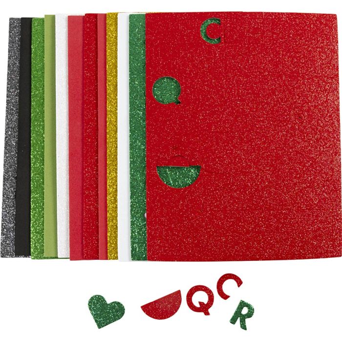 Gomma EVA, misura 14x25 cm, spess. 2 mm, colori natalizi, 12 fgl./ 1 conf.