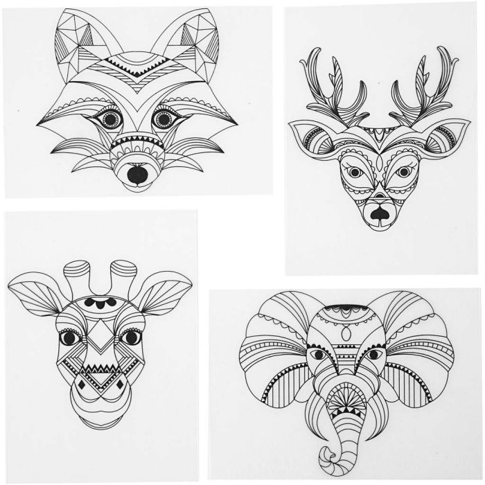 Fogli di plastica restringente con motivi, animali selvaggi, foglio 10,5x14,5 cm, spess. 0,3 mm, trasparente opaco, 4 fgl./ 1 conf.