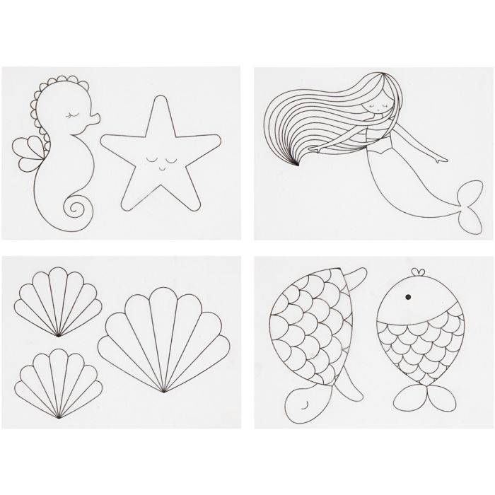 Fogli di plastica restringente con motivi, sirena, foglio 10,5x14,5 cm, spess. 0,3 mm, trasparente opaco, 4 fgl./ 1 conf.