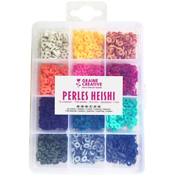 Set di perline Heishi, diam 6 mm, misura buco 1 mm, colori vivaci, 1750 pz/ 1 conf.