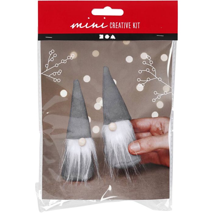 Kit Fai da te Mini, Gnomi di Babbo Natale scandinavi, H: 12 cm, grigio, 1 conf.
