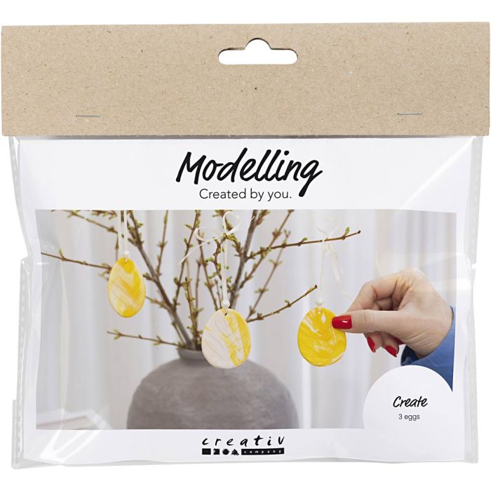 Kit Fai da te Mini Modellazione, uovo, giallo chiaro, colori pastello, 1 conf.