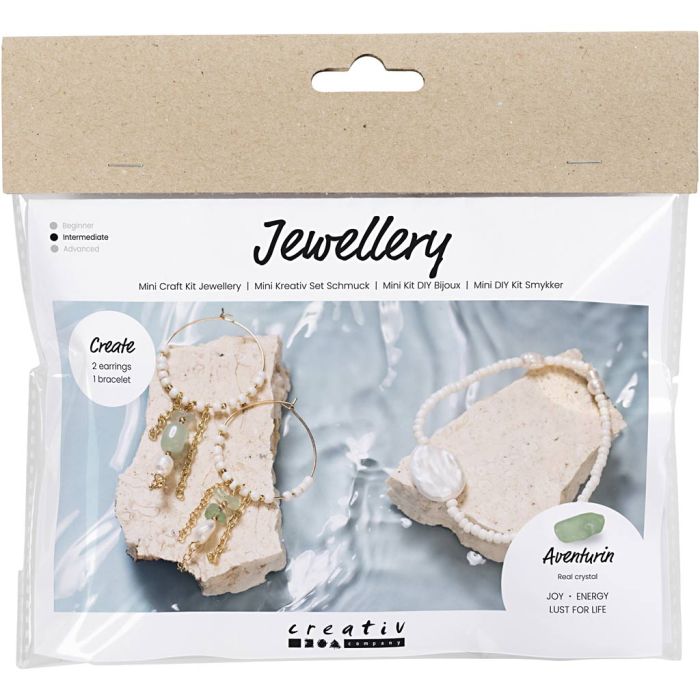 Kit Fai da te Mini Gioielli, Bracciale e orecchini avventurina Mix, 1 conf.