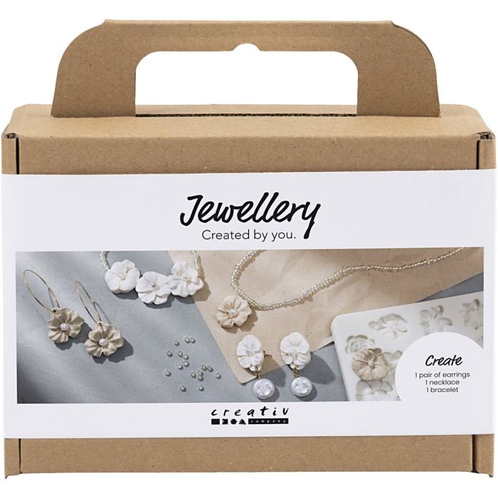Kit Fai da te Mini Gioielli, Orecchini, braccialetto e collana dal design floreale, beige, rosa chiaro, beige, 1 conf.