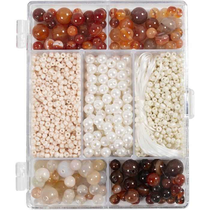 Kit Fai da te Misto Gioielli, Agate, misura 2,6-10 mm, misura buco 0,8-1,8 mm, ca. 1480 pz, colori asst., 1 conf.