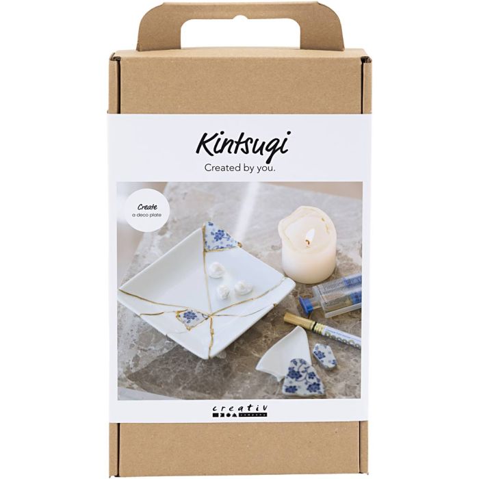 Kit Fai da te Kintsugi, Piatto, blu, oro, bianco, 1 conf.