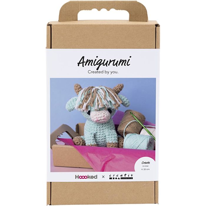 Kit Fai da te Amigurumi, Mucca, beige, mint, 1 conf.