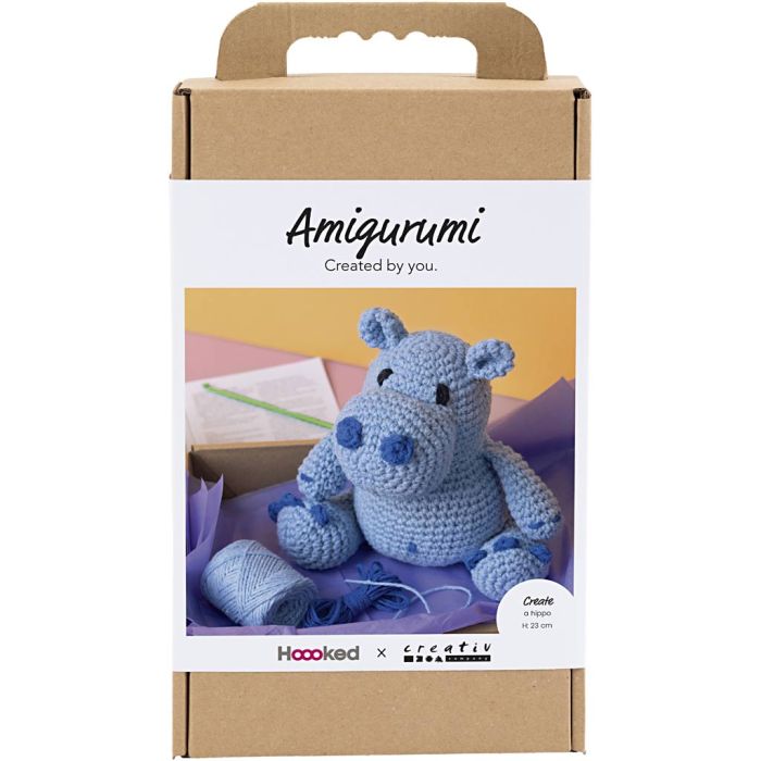 Kit Fai da te Amigurumi, Ippopotamo, blu, azzurro, 1 conf.